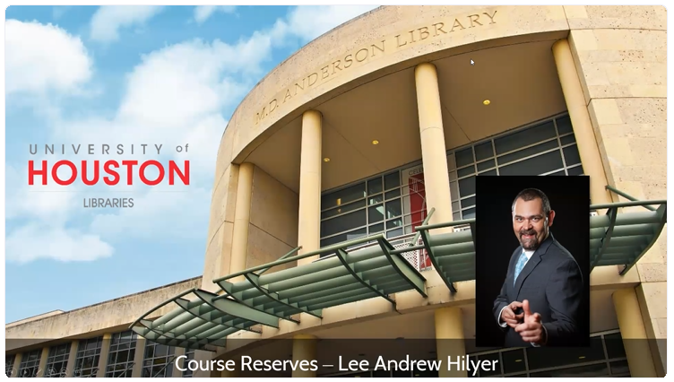 This image shows the front of UH MD Anderson libary and the presenter's photo.